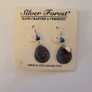 Silver Forest Handcrafted Earrings Surgical Steel Earwire/Post Blue & Silver Lay